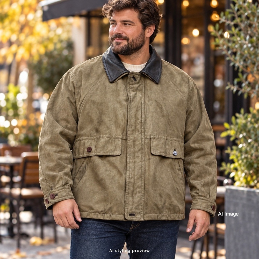Field Jacket Mens XL Brown Faux Suede Leather Collar Wool Lined Rainforest *
